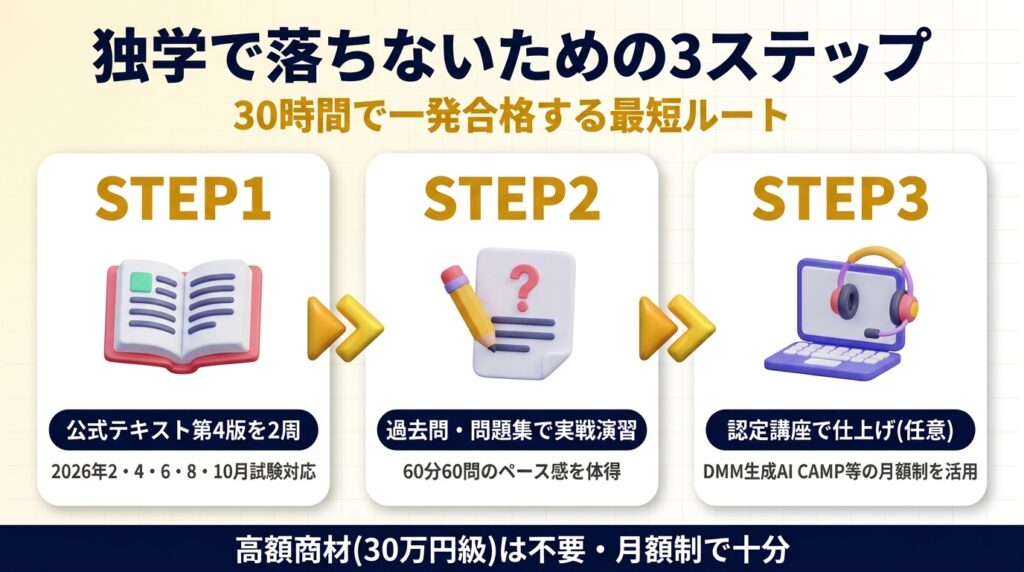 生成AIパスポートの勉強法|独学で落ちないための3ステップ
