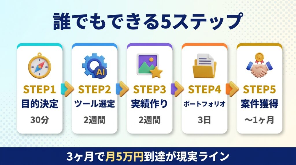 結論|AI副業の始め方は「5ステップ」で誰でも始められる