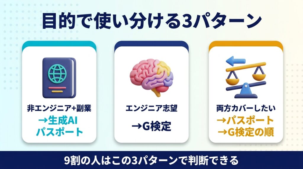 結論|生成AIパスポートとG検定は「目的」で使い分ける資格