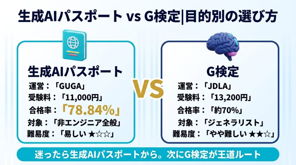 【比較表】生成AIパスポート vs G検定|迷ったらこう選ぶ