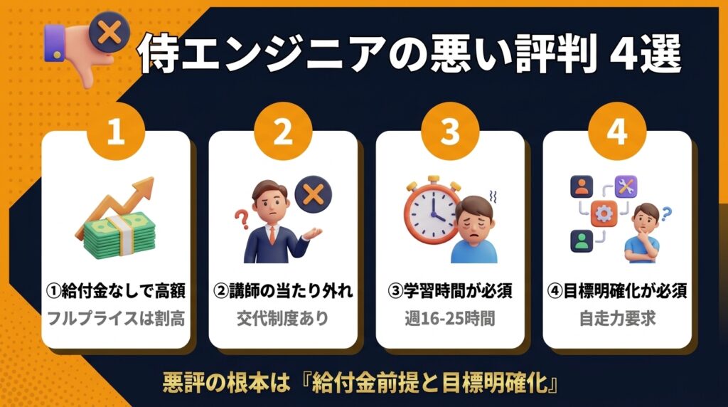 侍エンジニアAIコースの悪い評判・口コミ4選