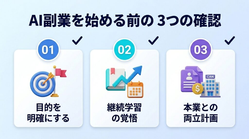 AI副業を始める前に確認すべき3つのポイント