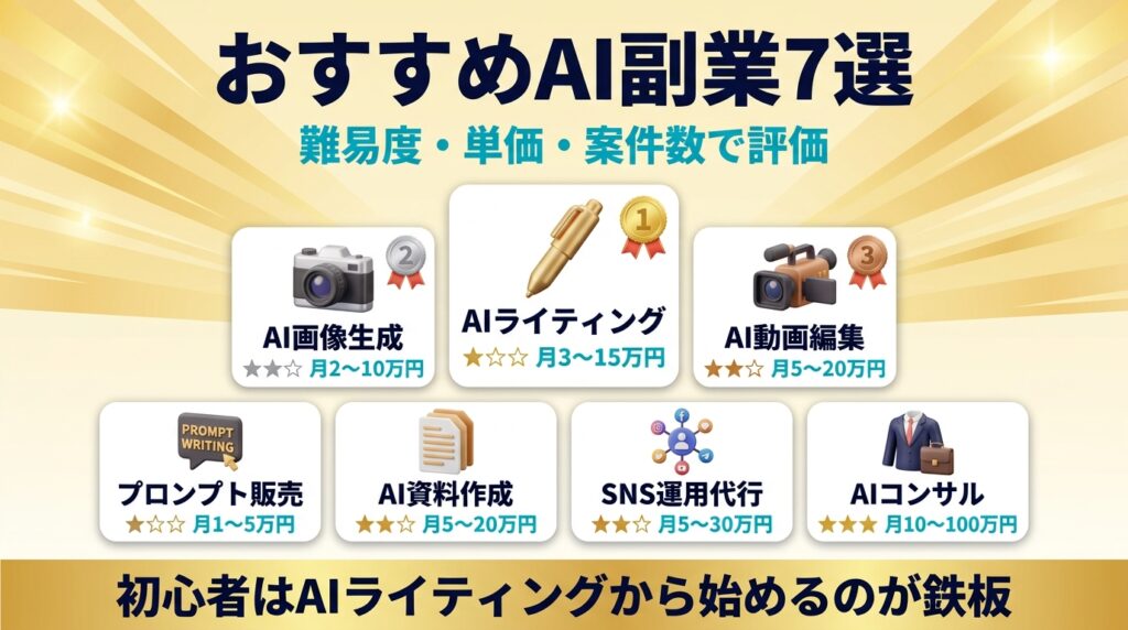初心者におすすめのAI副業の始め方7選【難易度・単価別】