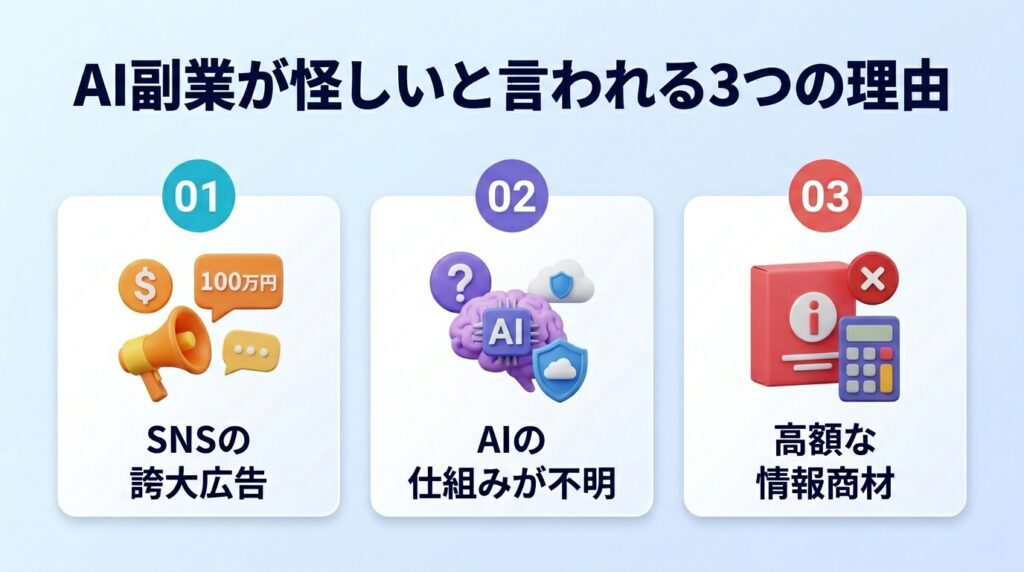 AI副業が「怪しい」と言われる3つの理由