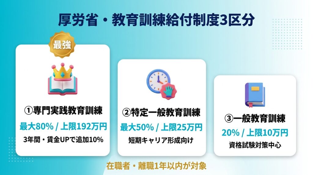 【厚労省】教育訓練給付制度3区分のリスキリング補助金