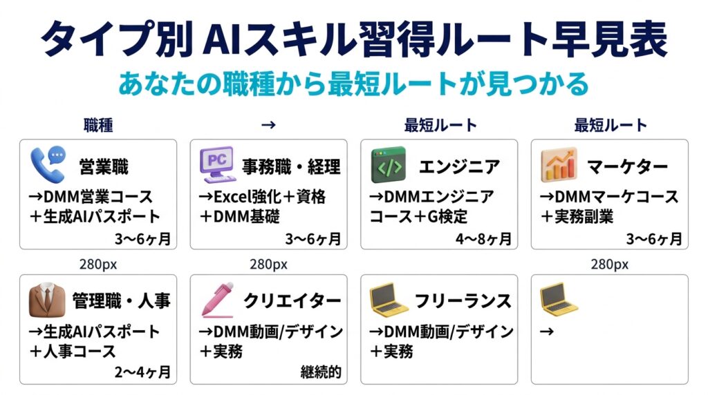 【タイプ別早見表】あなたに合うAIスキル習得ルート