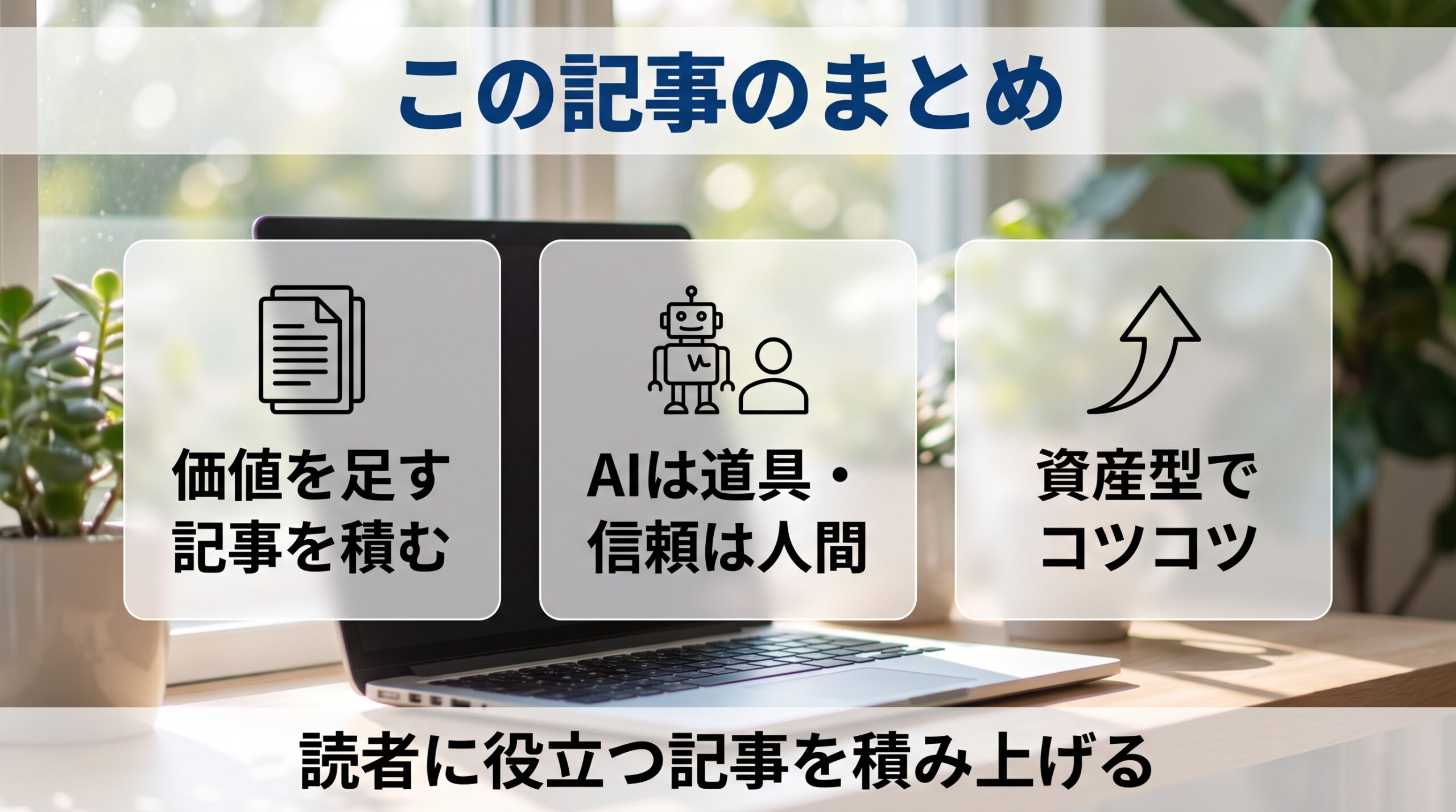 AIブログは価値を足す記事を積み上げるのが稼ぐ近道というまとめの図