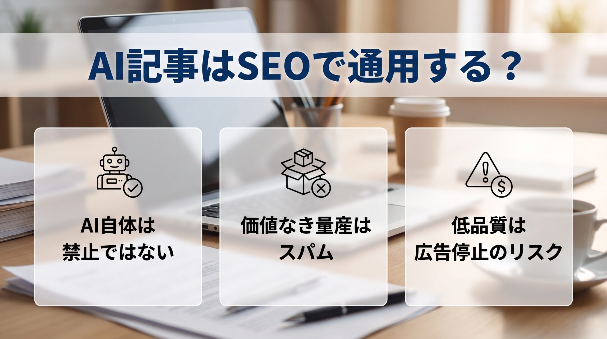 AI記事がSEOで評価される線とスパム扱いになる線引きを示す図