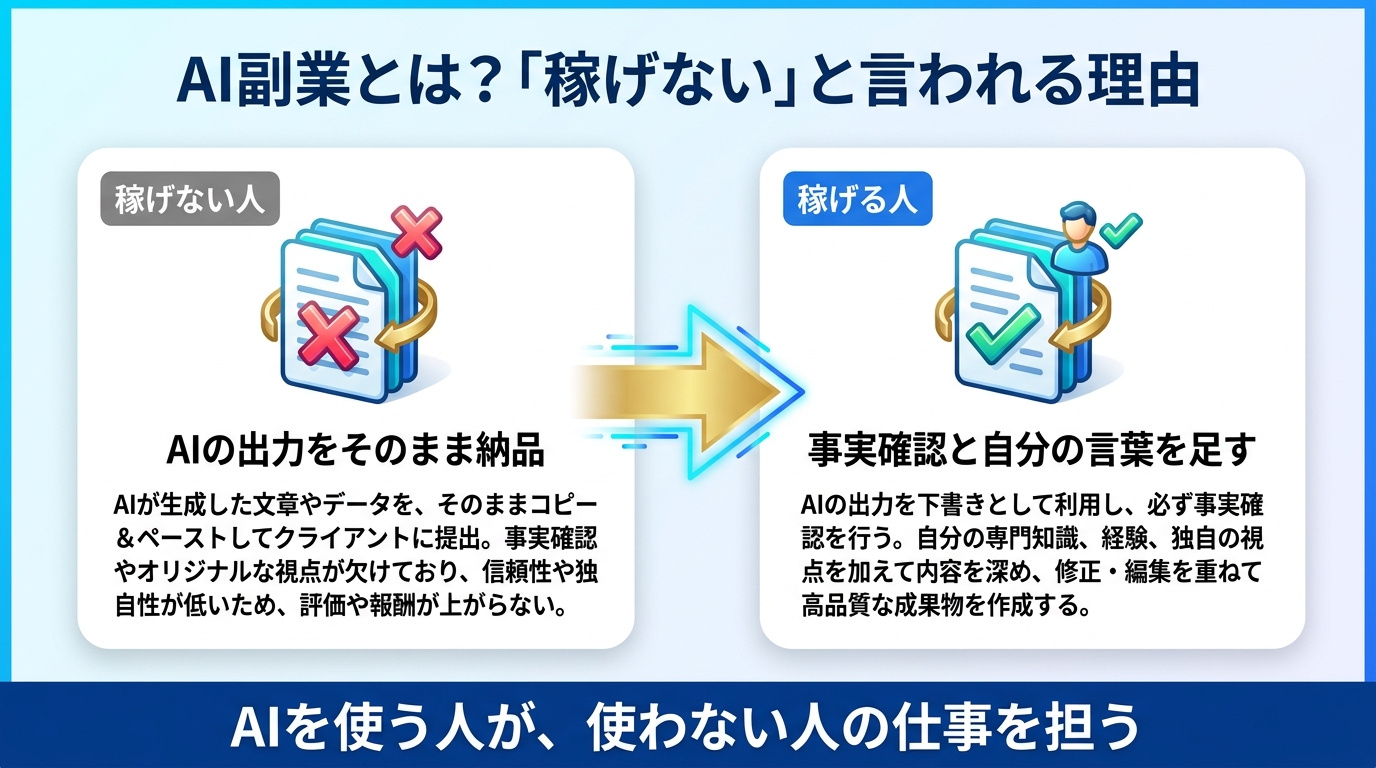 AI副業とは何か・稼げないと言われる理由の図