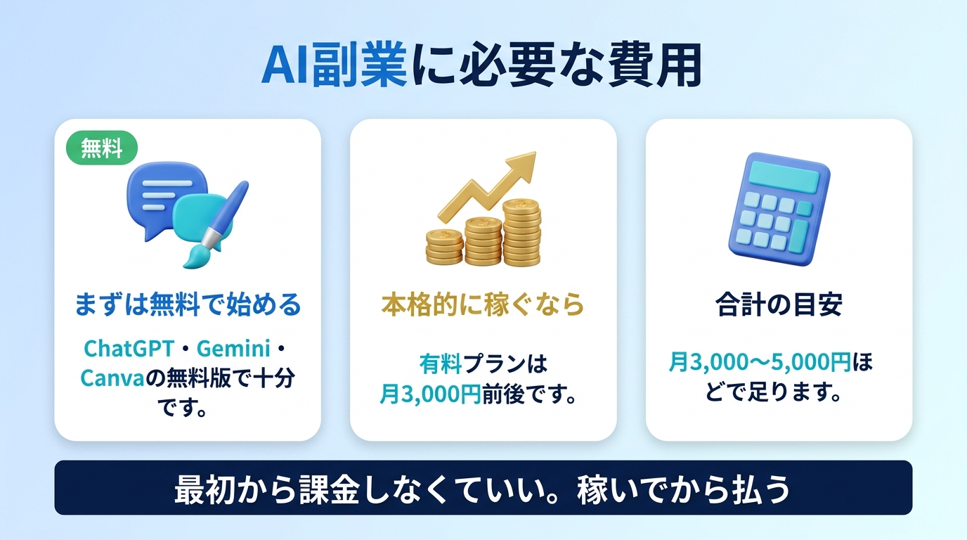 AI副業に必要な費用とおすすめAIツールの図