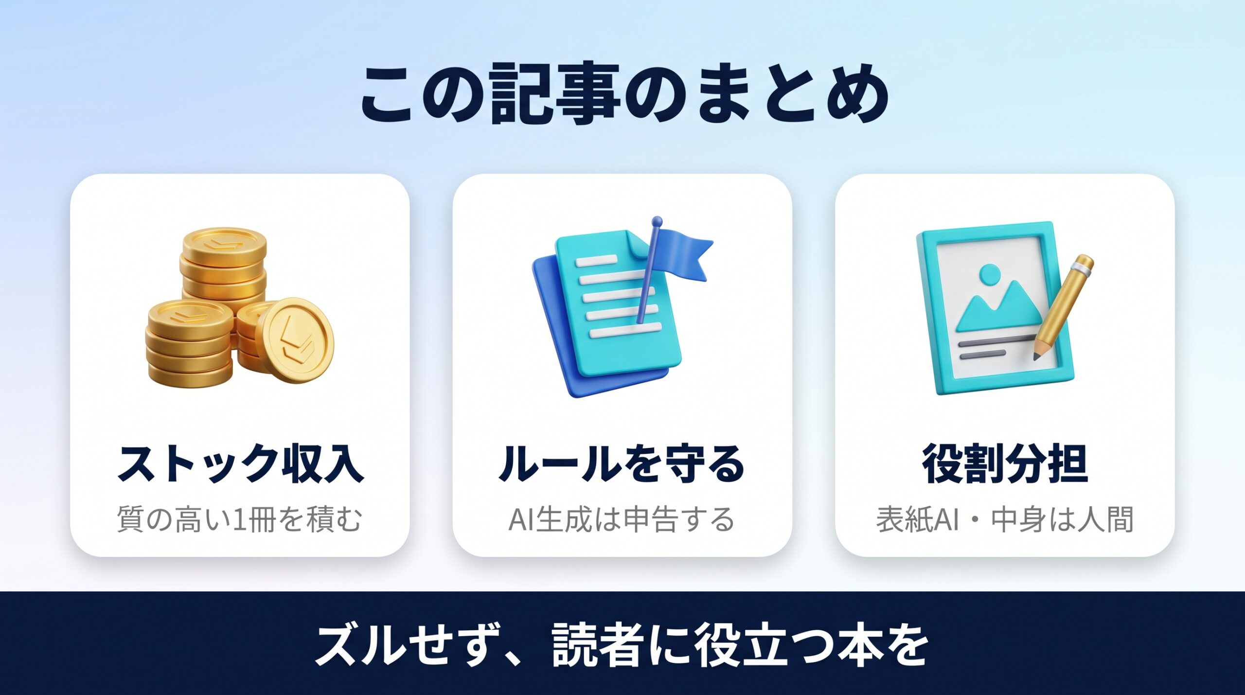 AIでKindle出版はルールを守り質の高い1冊を積むというまとめの図