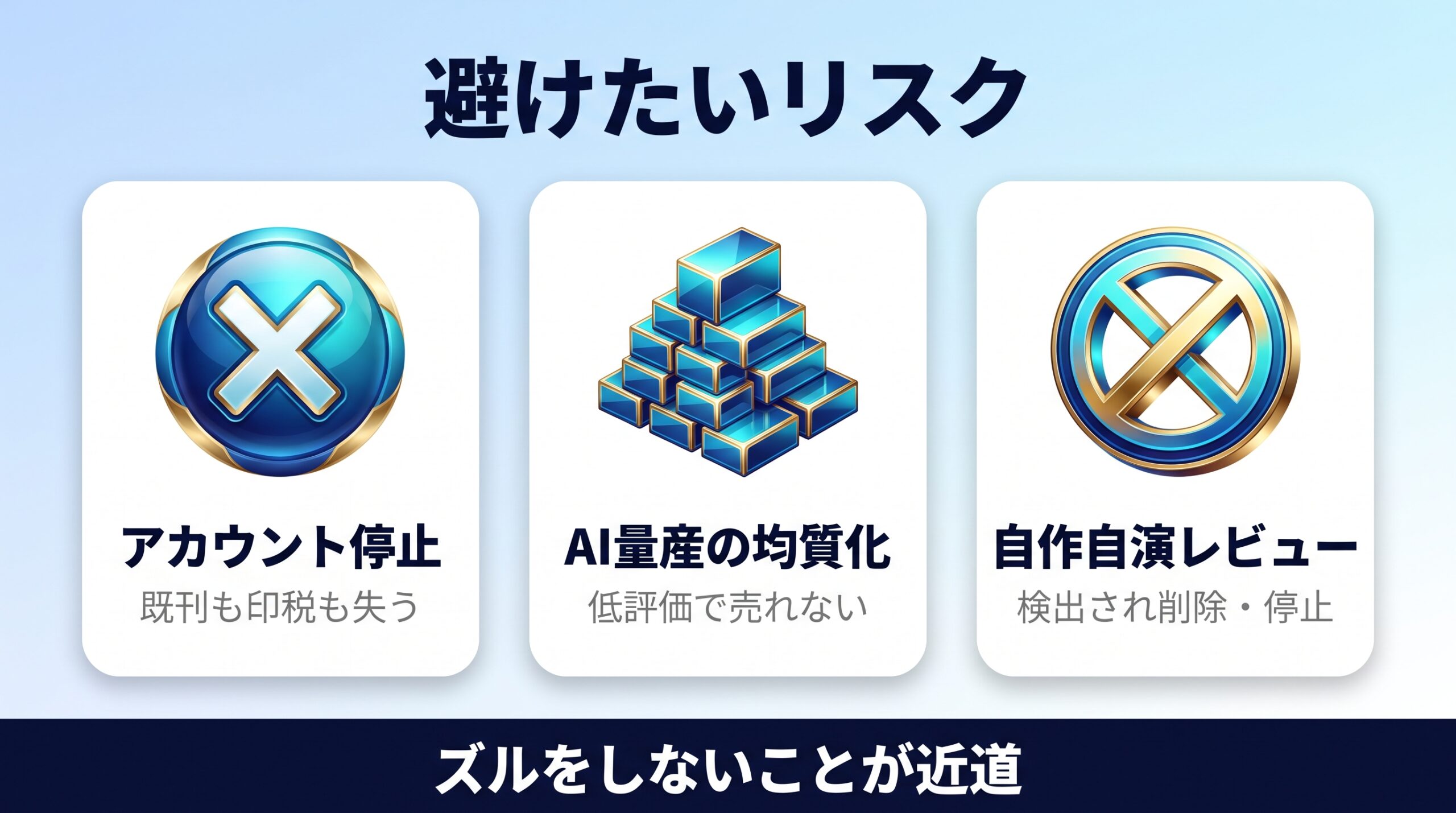 AIでKindle出版が稼げないやアカウント停止される落とし穴を示す図