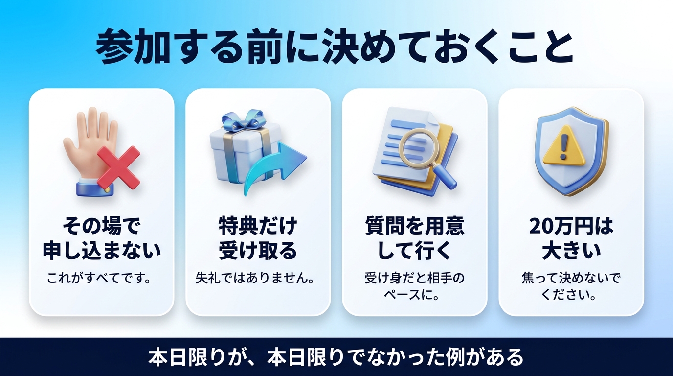 無料セミナーに参加する前に決めておくべきことの図