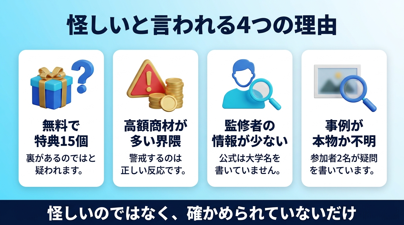AIスキルアカデミーが怪しいと言われる理由と実態を対比した図