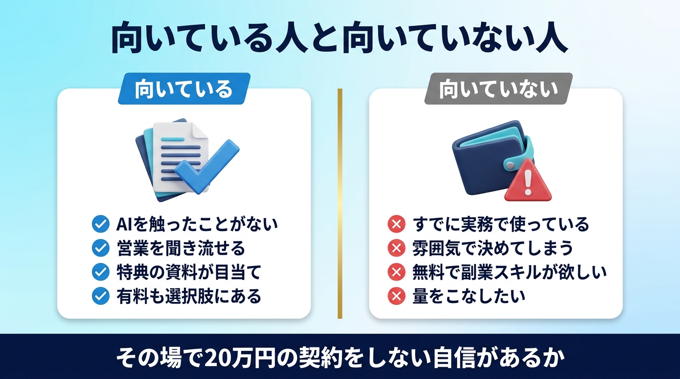 AIスキルアカデミー無料セミナーに向いている人と向いていない人の図