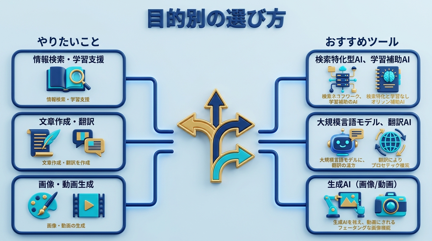 目的別・生成AIツールの選び方の図