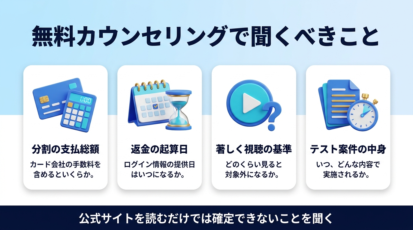 バイテック生成AIの無料カウンセリングで聞くべきことの図