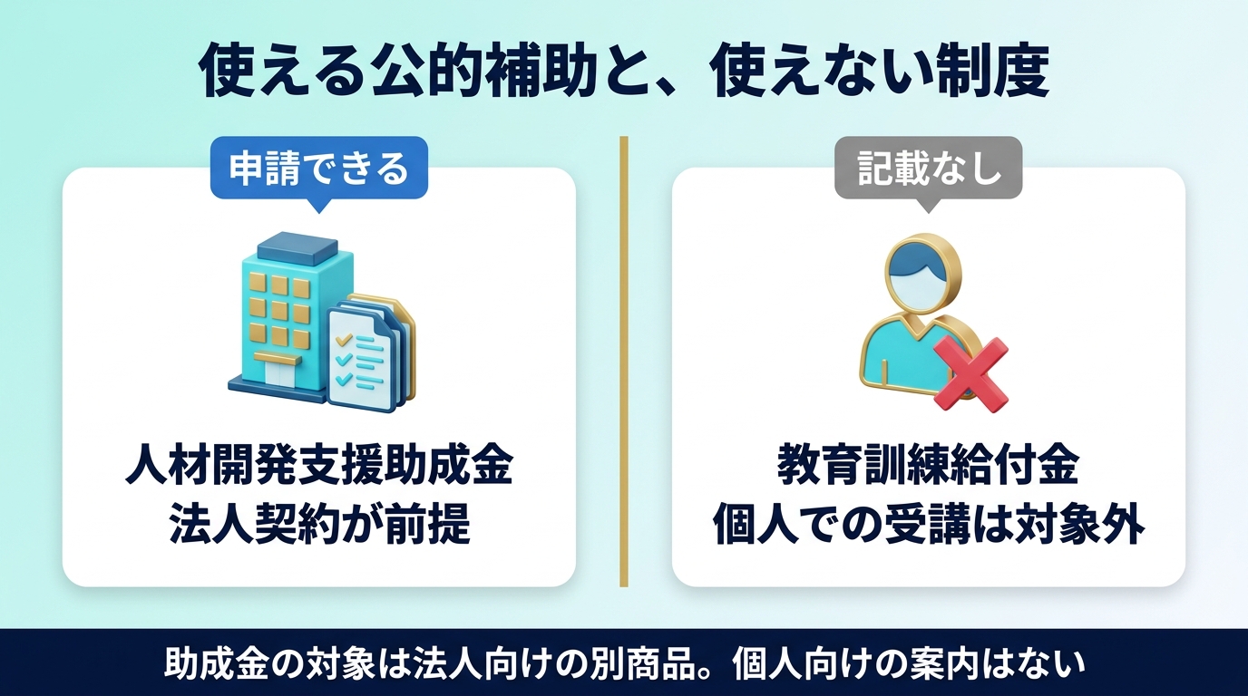 バイテック生成AIで使える助成金と使えない給付金を示す図