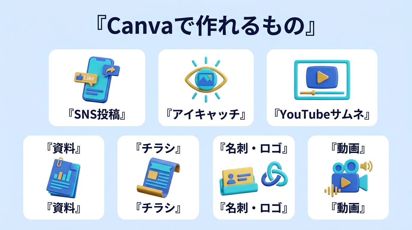 Canvaで作れるデザインの種類一覧の図