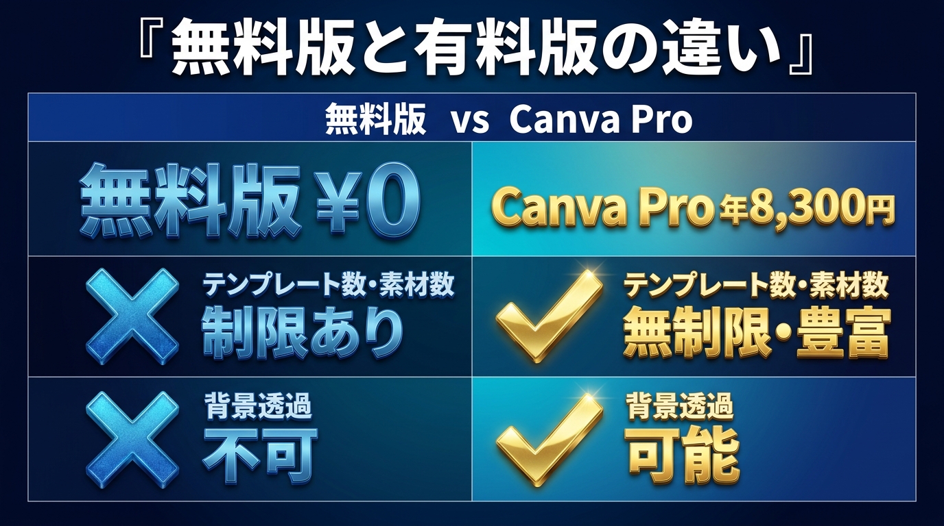 Canva無料版と有料版(Pro)の違いの比較表