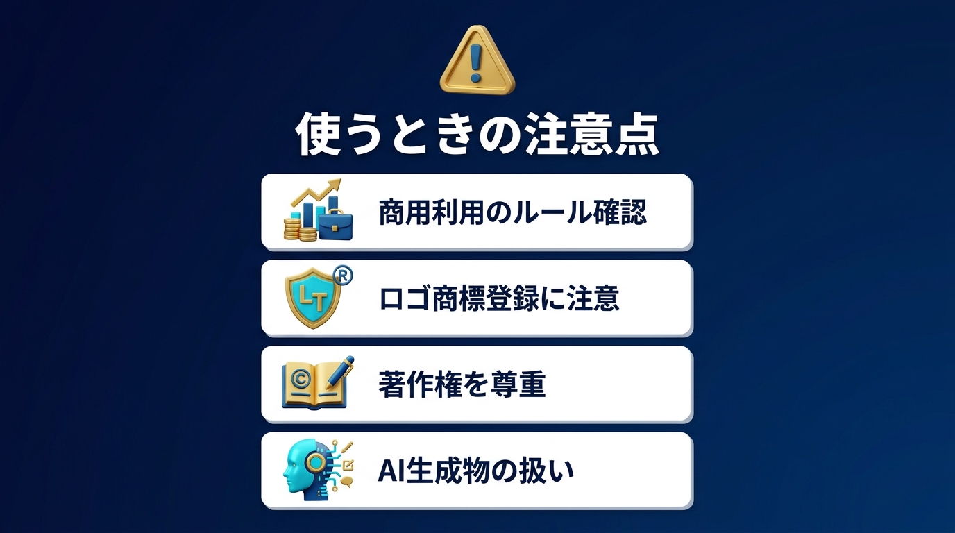 Canvaを使うときの注意点(商用利用・著作権)の図
