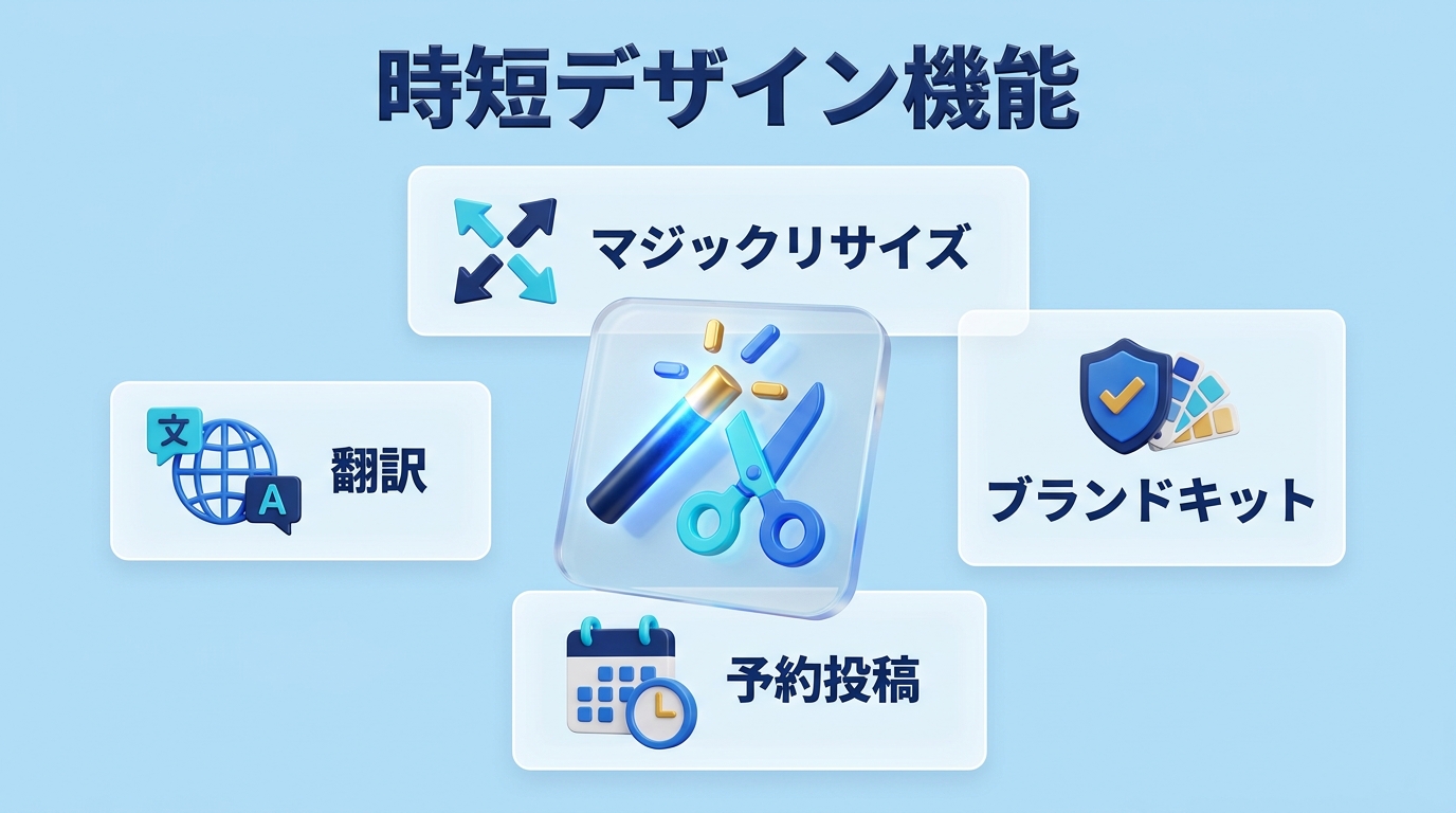 Canva Proの時短デザイン機能(背景透過・マジックリサイズ等)の図