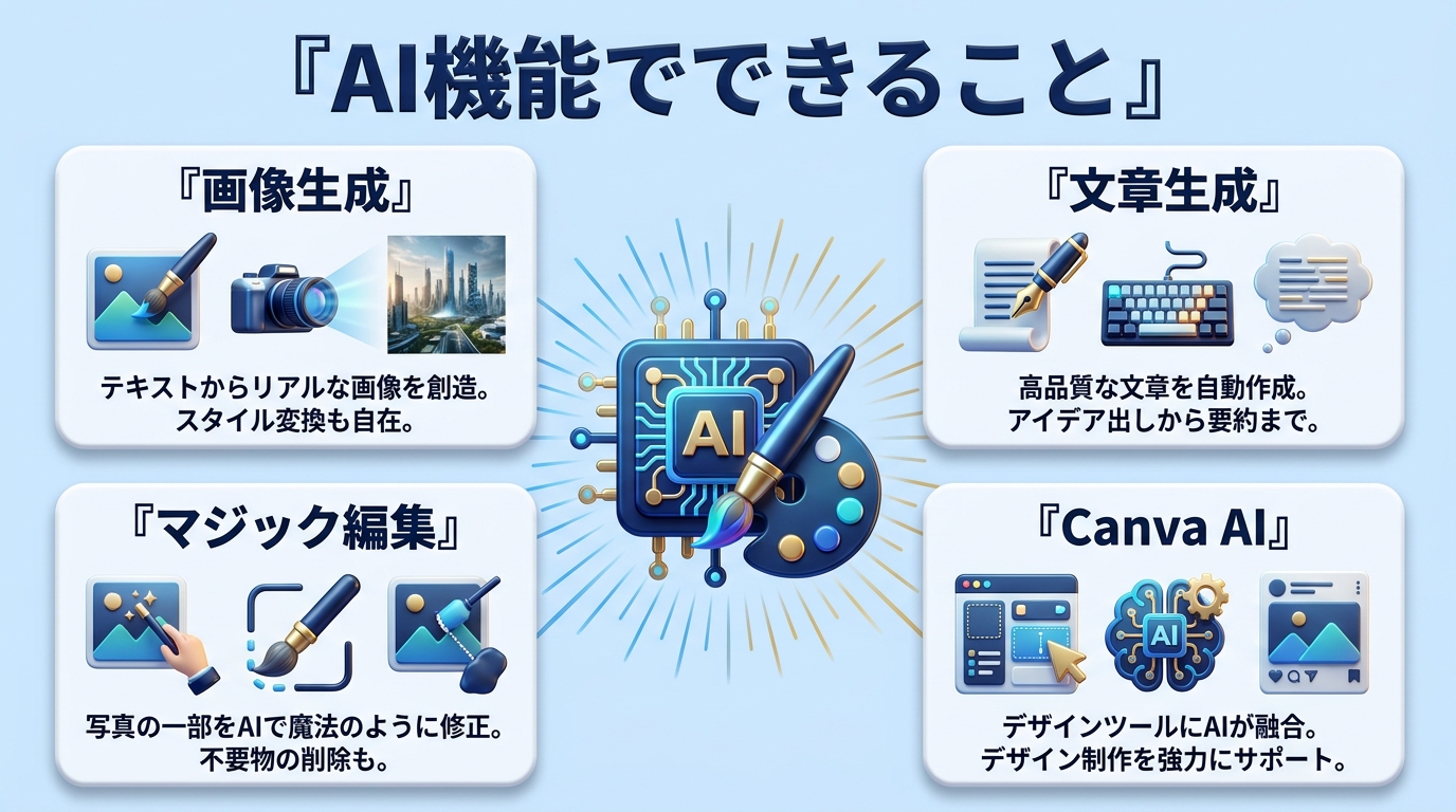 Canva ProのAI機能(Canva AI・マジック系)でできることの図