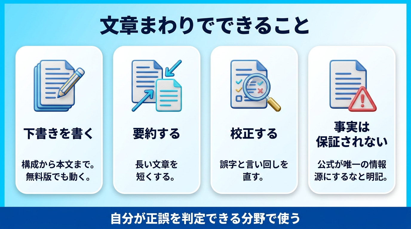 ChatGPTで文章を作成するときの到達点と限界を示す図