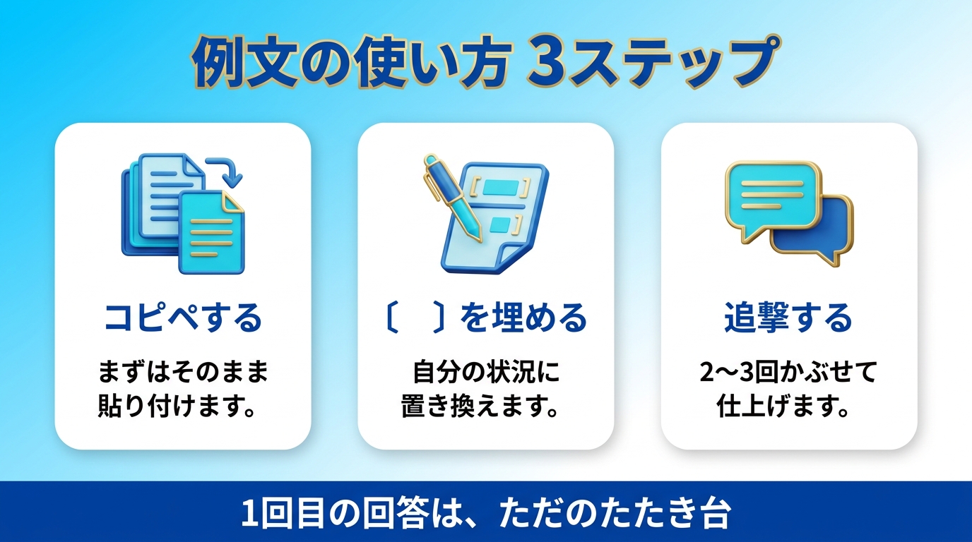 ChatGPTプロンプト例文の使い方3ステップの図