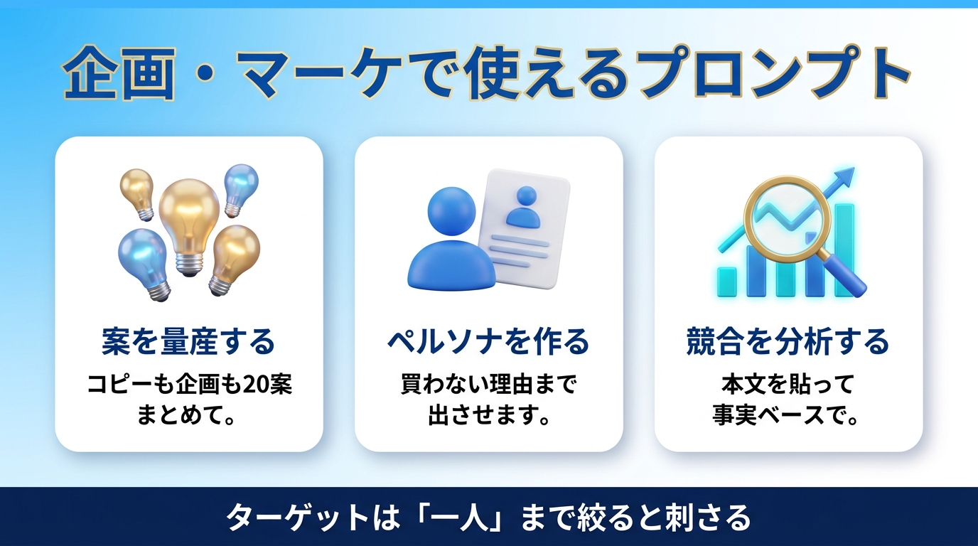 企画・マーケティング向けChatGPTプロンプト例文の図