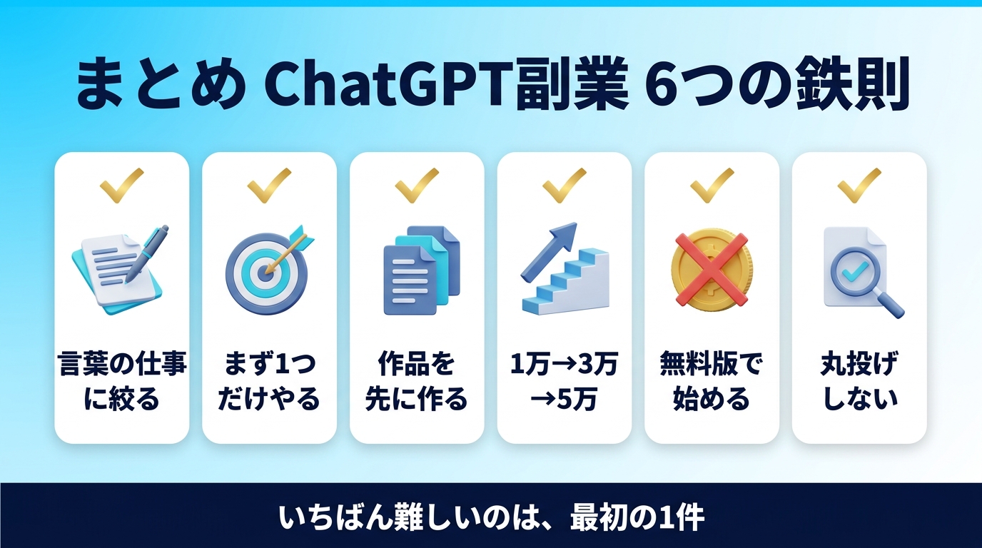 ChatGPT副業のまとめ6つの鉄則の図