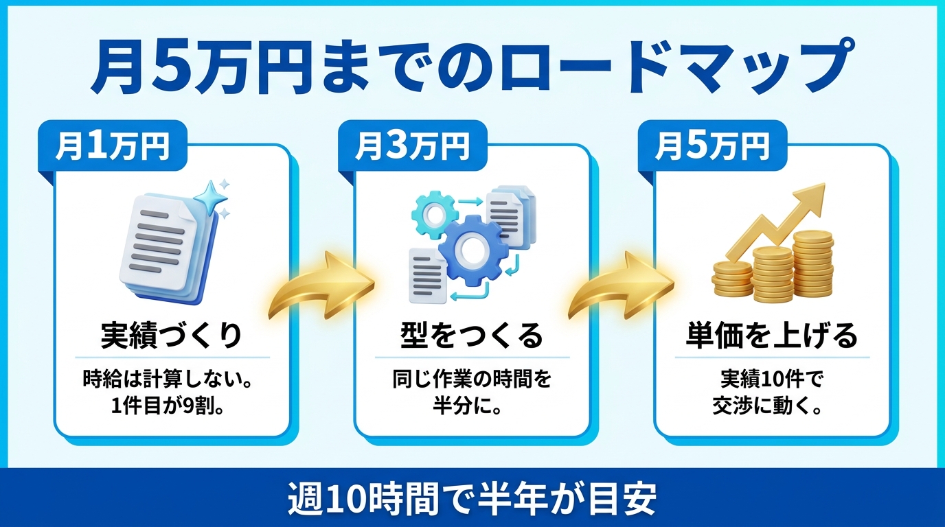 ChatGPT副業で月5万円を目指すロードマップの図