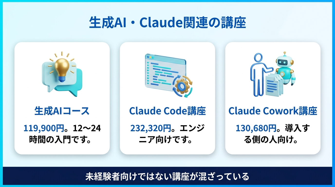 インターネットアカデミーの生成AIとClaude関連講座の対象者を示す図