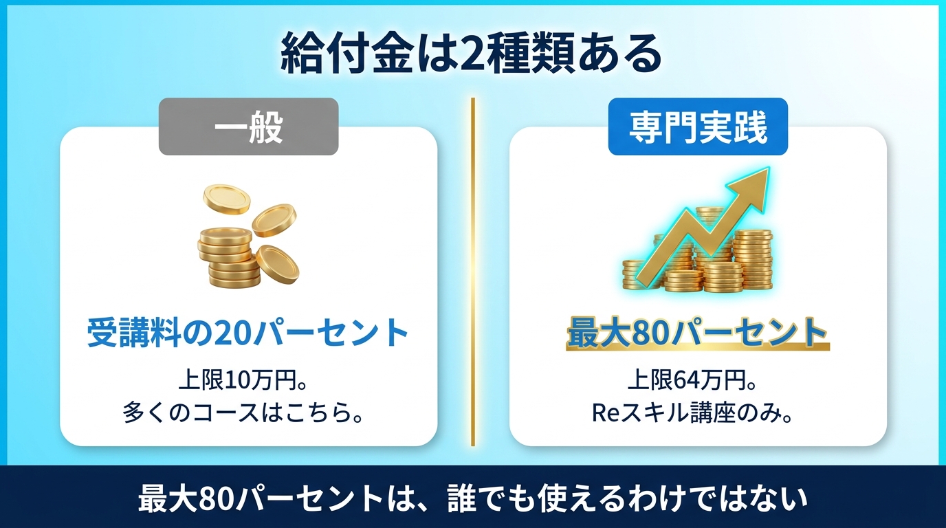 給付金の20%と最大80%の2制度の違いを示す図