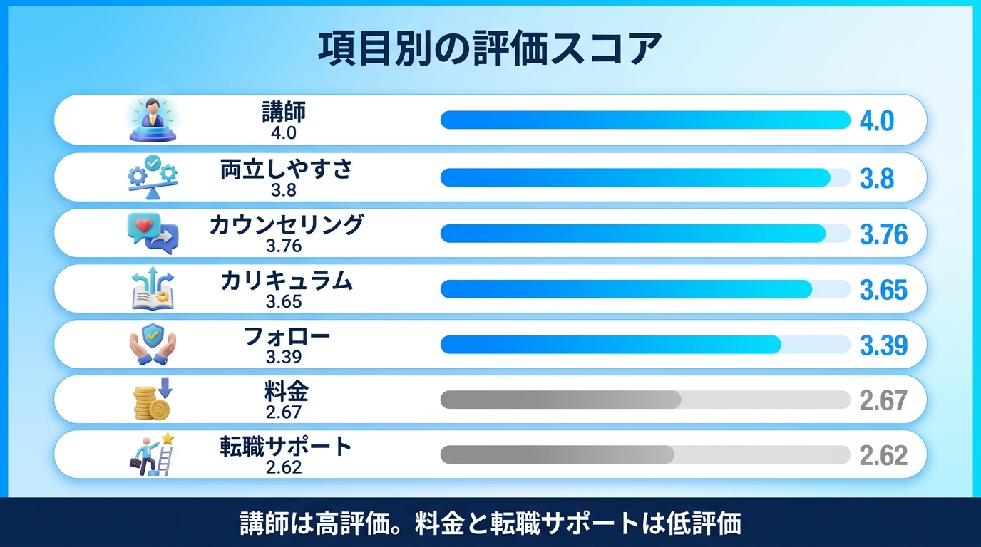 インターネットアカデミーの弱点である転職サポートと放置感を示す図