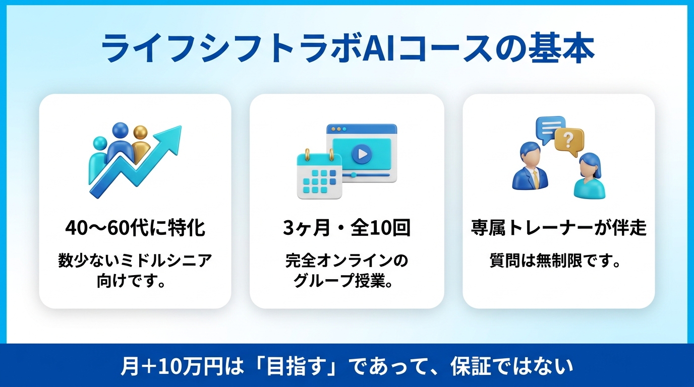 ライフシフトラボAIコースの基本情報をまとめた図