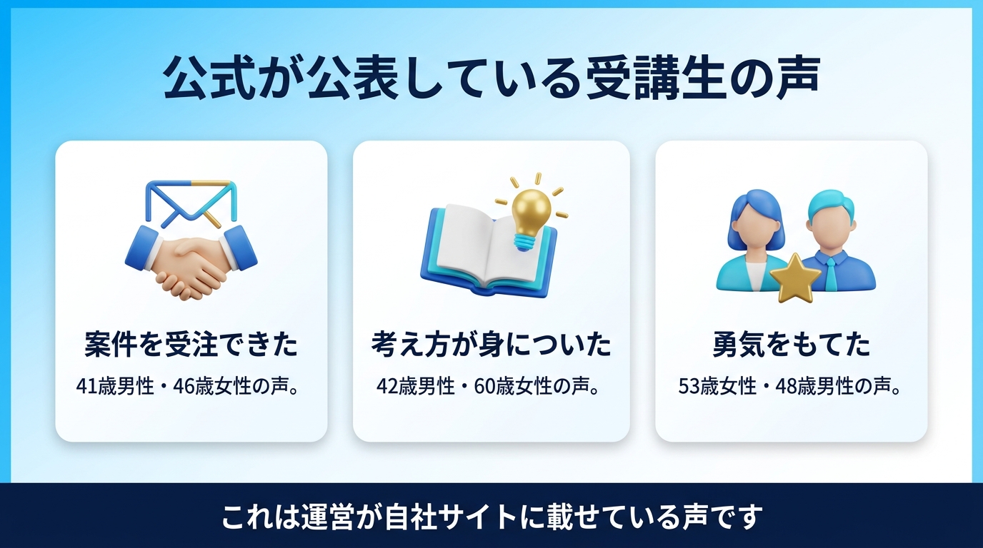 ライフシフトラボAIコースの受講生の声を紹介する図