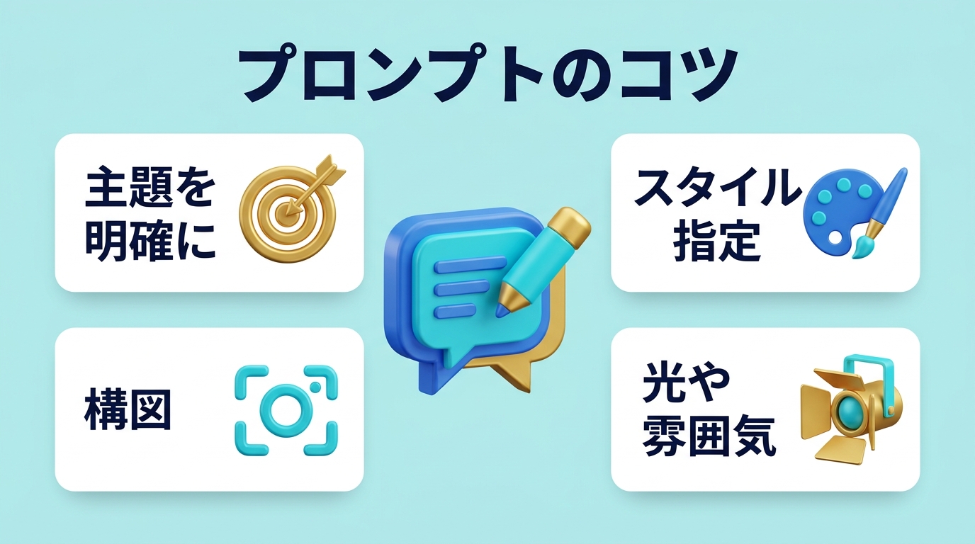 Midjourneyのプロンプトのコツを示す図