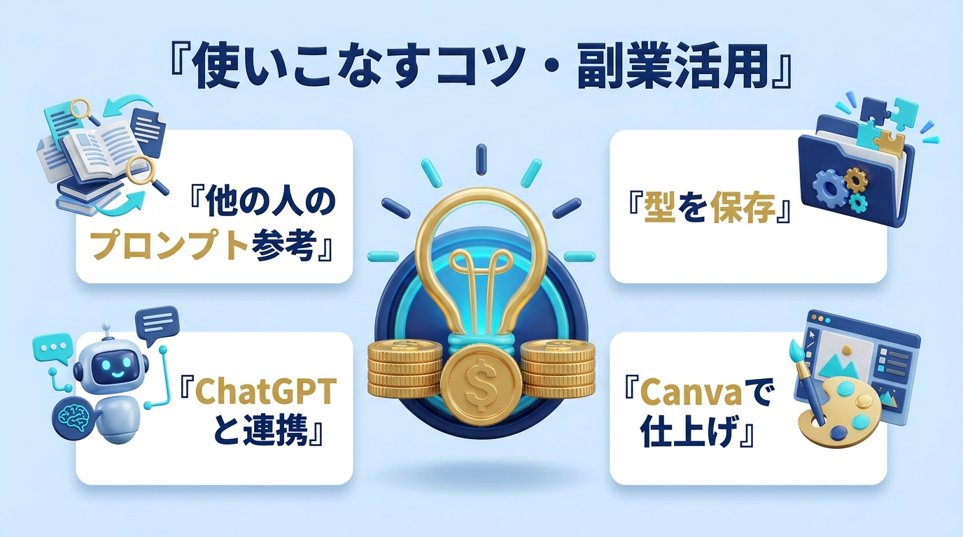 Midjourneyを使いこなすコツと副業活用の図