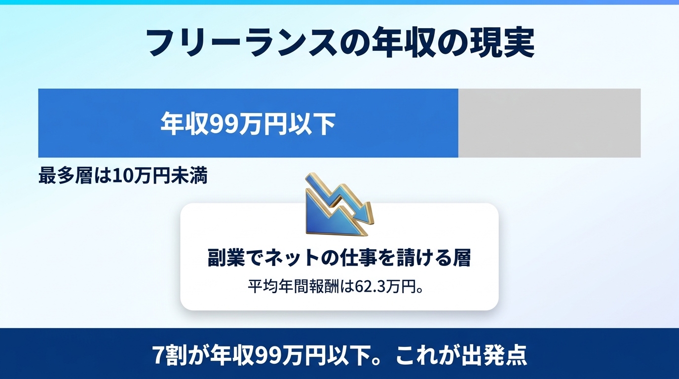 フリーランスの年収分布と生成AI利用率の実データを示す図