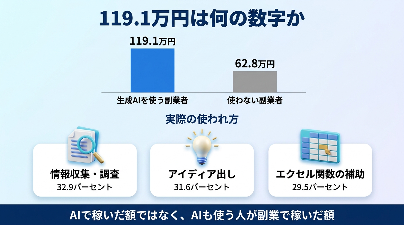 マイナビ調査の119.1万円が何の数字なのかを分解して示す図