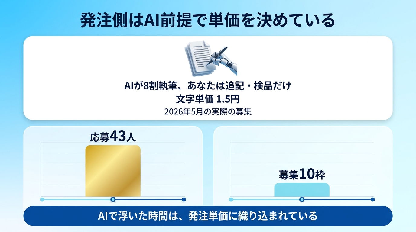 AIが8割執筆する案件の単価と応募倍率を示す図