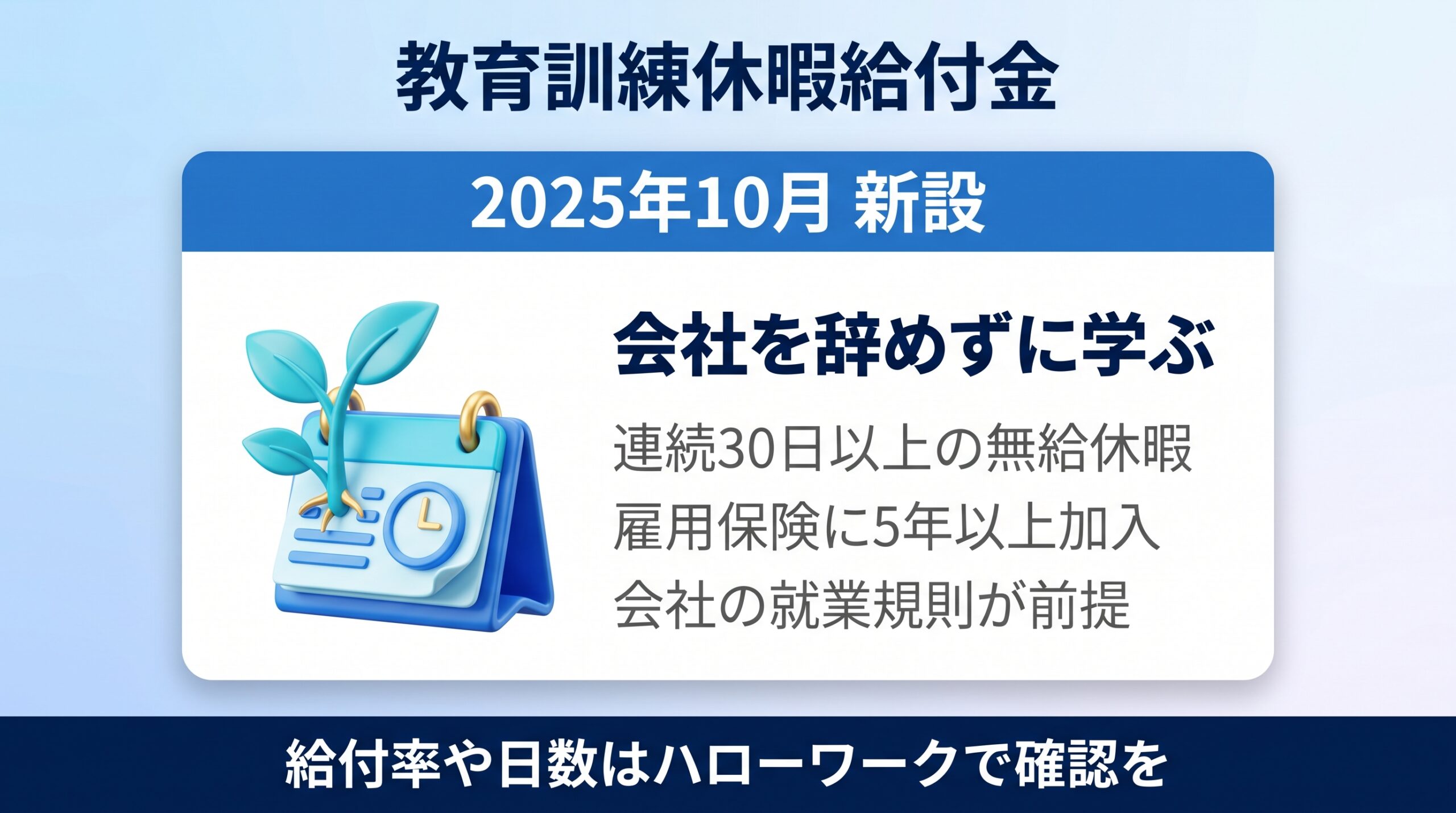 2025年10月創設の教育訓練休暇給付金が在職のまま学ぶ人を支えることを示す図