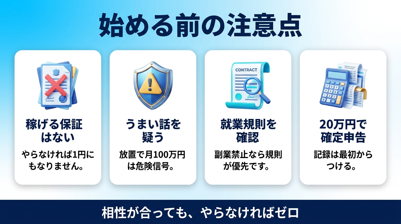 AI副業を始める前に知っておくべき注意点の図