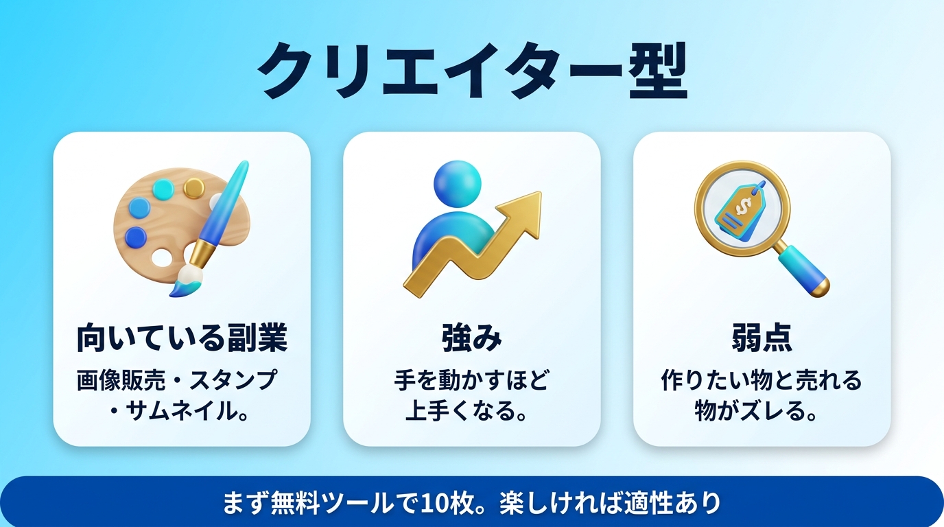 クリエイター型に向いているAI副業と始め方の図