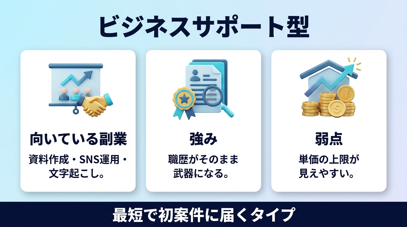 ビジネスサポート型に向いているAI副業と始め方の図