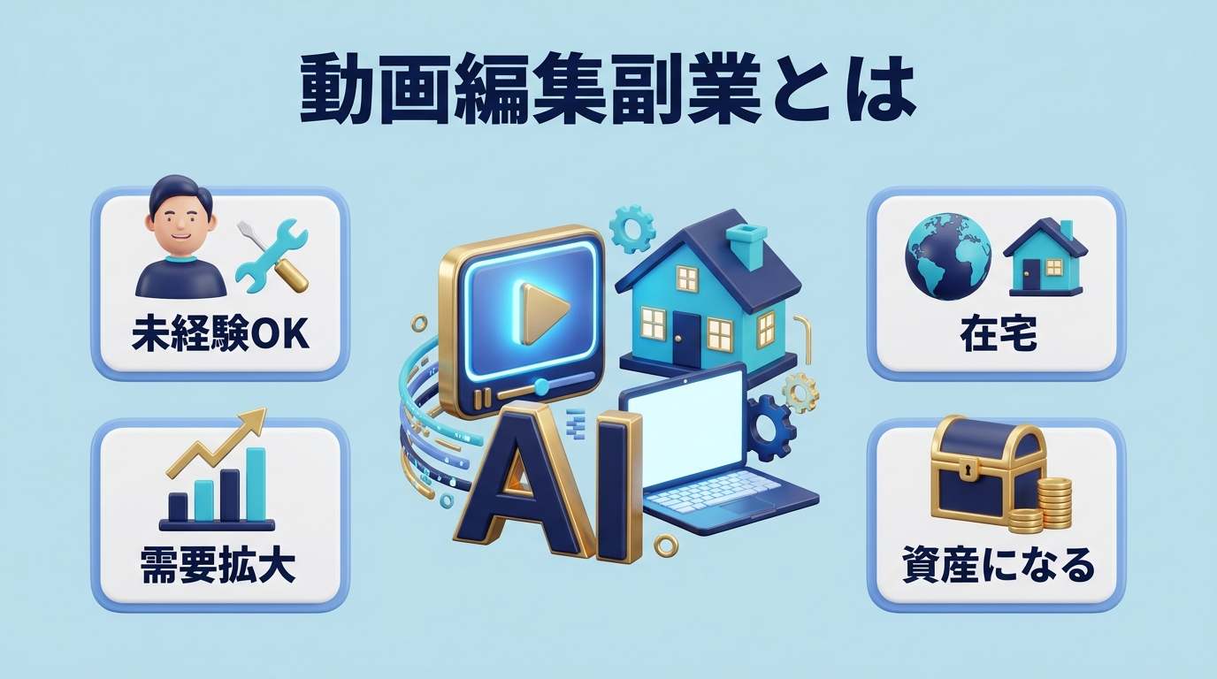 動画編集副業とは何か・未経験でも稼げる理由の図