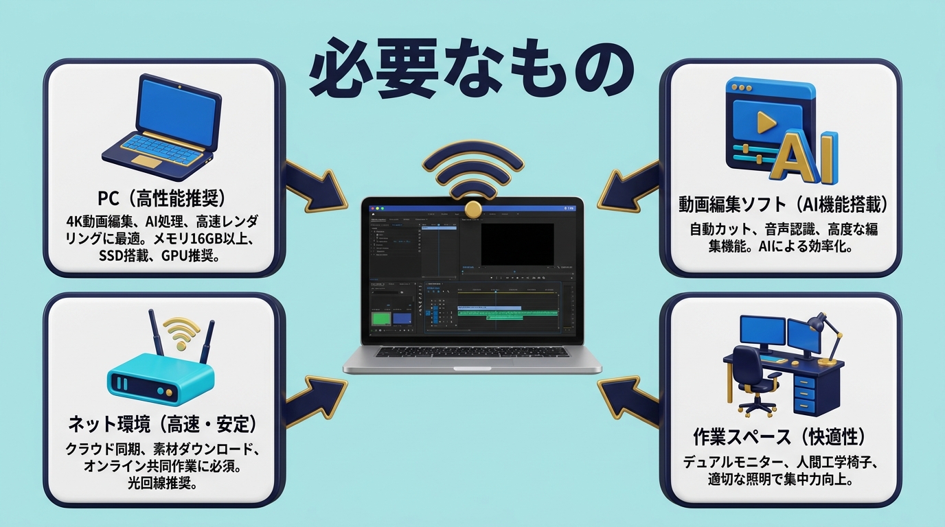 動画編集に必要なもの(PC・ソフト)の図