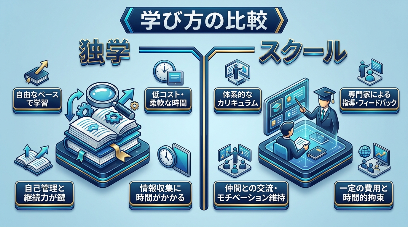 動画編集スキルの学び方(独学・スクール)の図