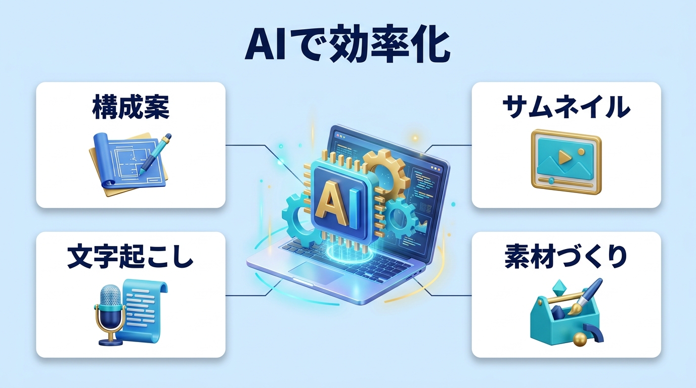 AIツールで動画編集を効率化する図